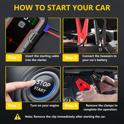 Arrancador de Baterías 12V 6000A con Pantalla LCD y Luz LED – Power Bank para Motores de Gas y Diésel