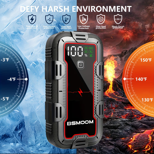 Arrancador de Baterías 12V 6000A con Pantalla LCD y Luz LED – Power Bank para Motores de Gas y Diésel