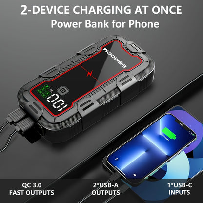 Arrancador de Baterías 12V 6000A con Pantalla LCD y Luz LED – Power Bank para Motores de Gas y Diésel