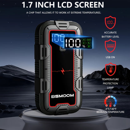 Arrancador de Baterías 12V 6000A con Pantalla LCD y Luz LED – Power Bank para Motores de Gas y Diésel