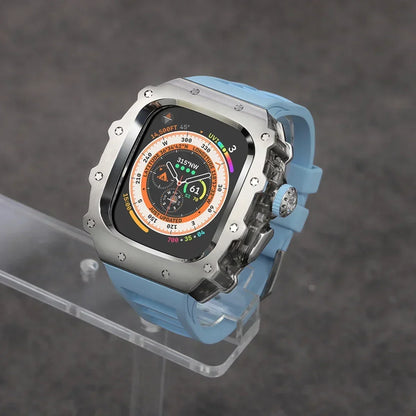 Kit Lujo Mod Apple Watch Ultra 2 – Caja Acero y Banda Deportiva Cristal