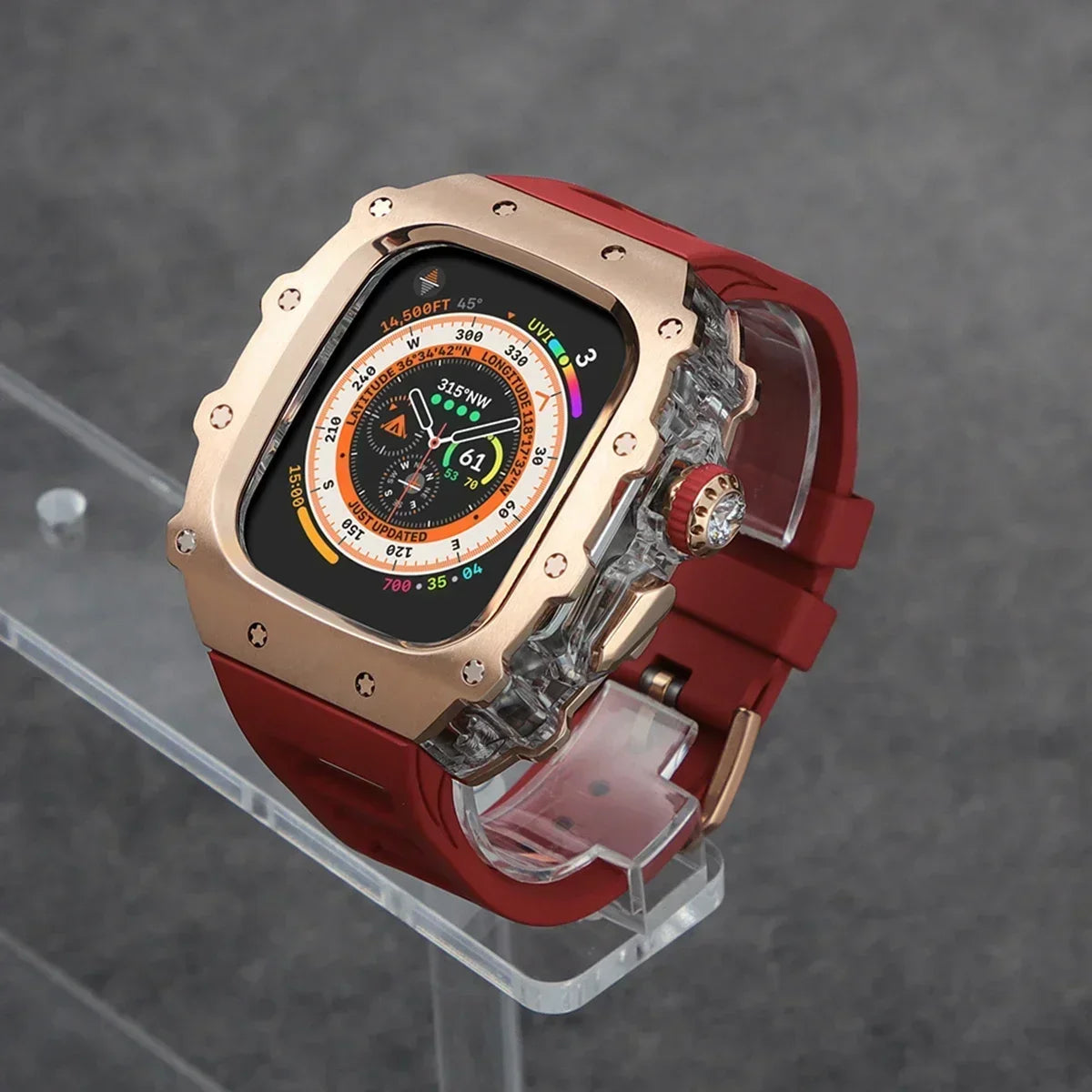 Kit Lujo Mod Apple Watch Ultra 2 – Caja Acero y Banda Deportiva Cristal