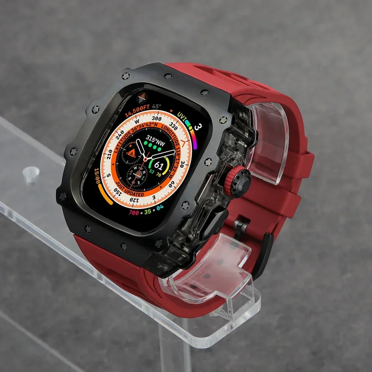 Kit Lujo Mod Apple Watch Ultra 2 – Caja Acero y Banda Deportiva Cristal