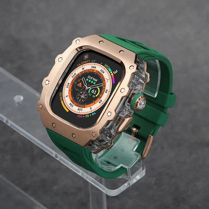 Kit Lujo Mod Apple Watch Ultra 2 – Caja Acero y Banda Deportiva Cristal