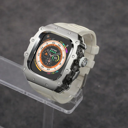 Kit Lujo Mod Apple Watch Ultra 2 – Caja Acero y Banda Deportiva Cristal