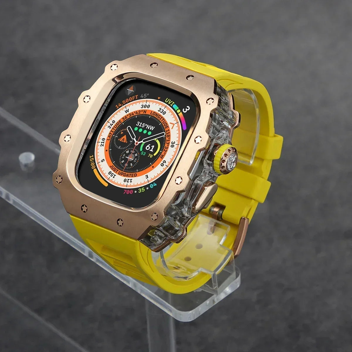 Kit Lujo Mod Apple Watch Ultra 2 – Caja Acero y Banda Deportiva Cristal